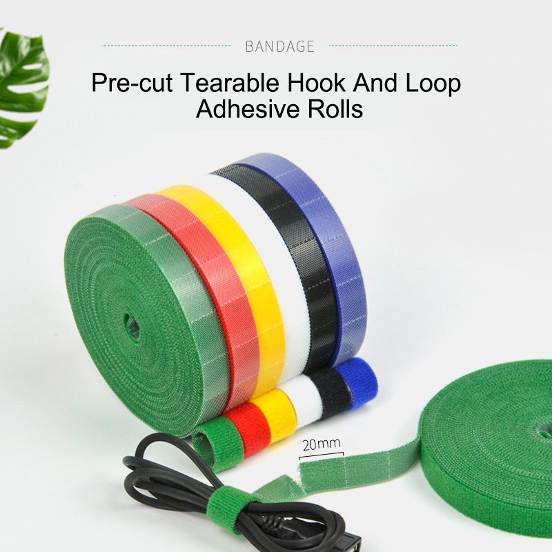 New Pre-cut Hand Tear Style Back To Back Self Adhesive Gripping Double Sided Cable Tie Tape Hook And Loop Adhesive Roll