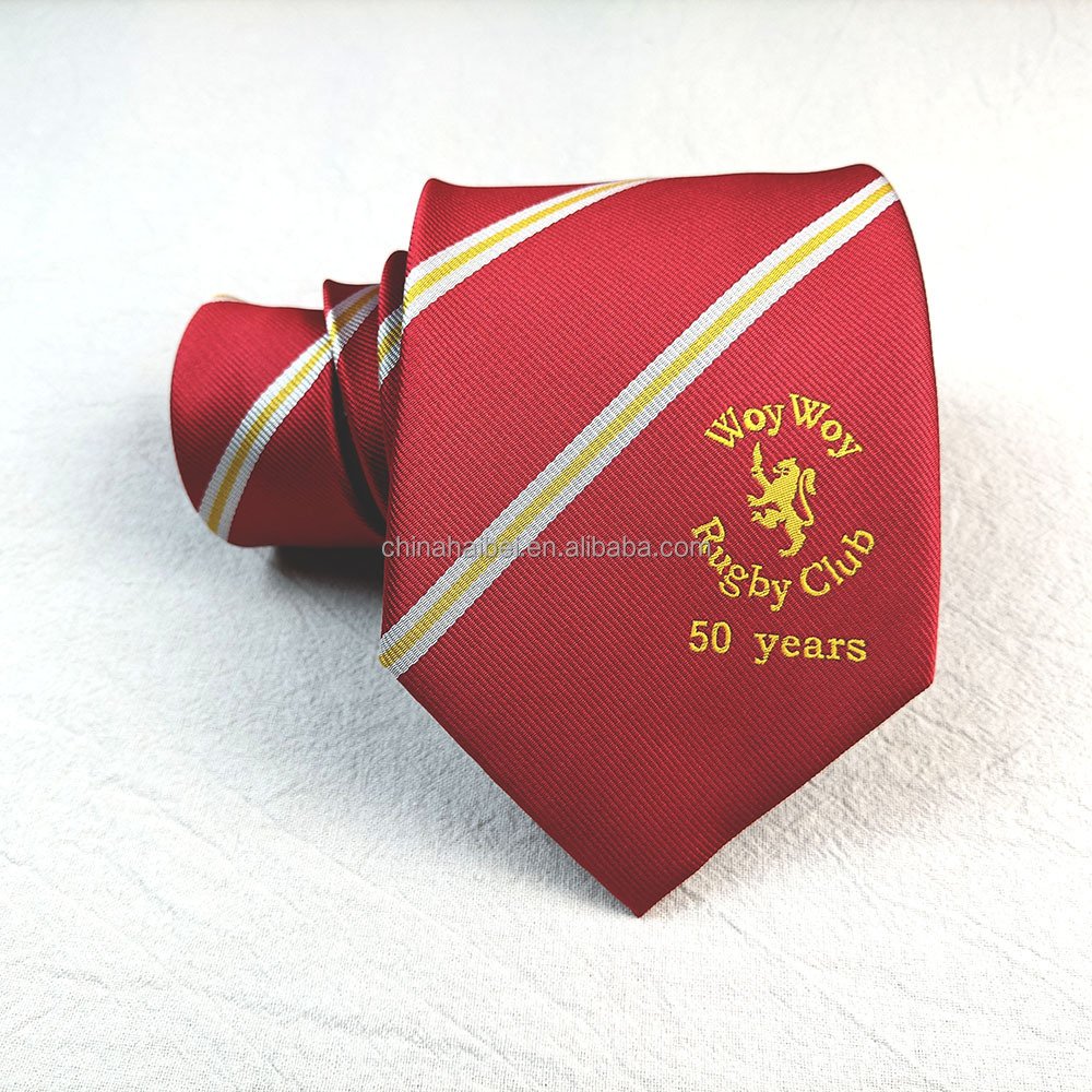 Red Stripe Logo Ties Club Logo Custom Polyester Tie