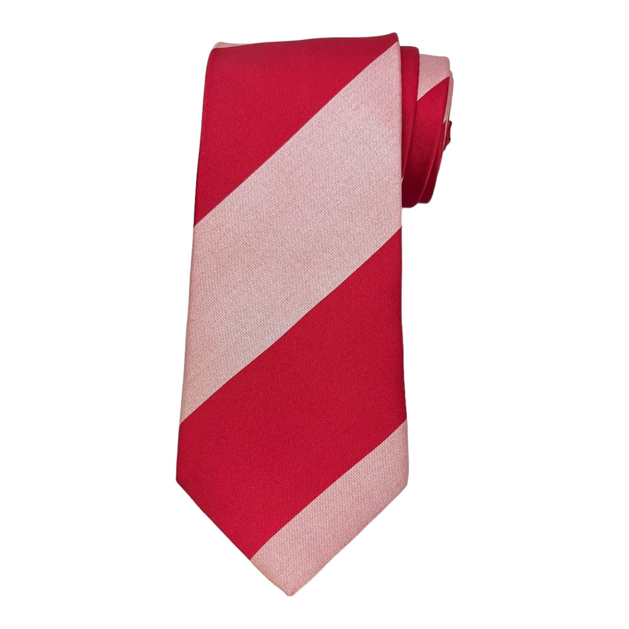 Red And Blush Pink Dual Broad Stripe Tie And Pocket Square Combo