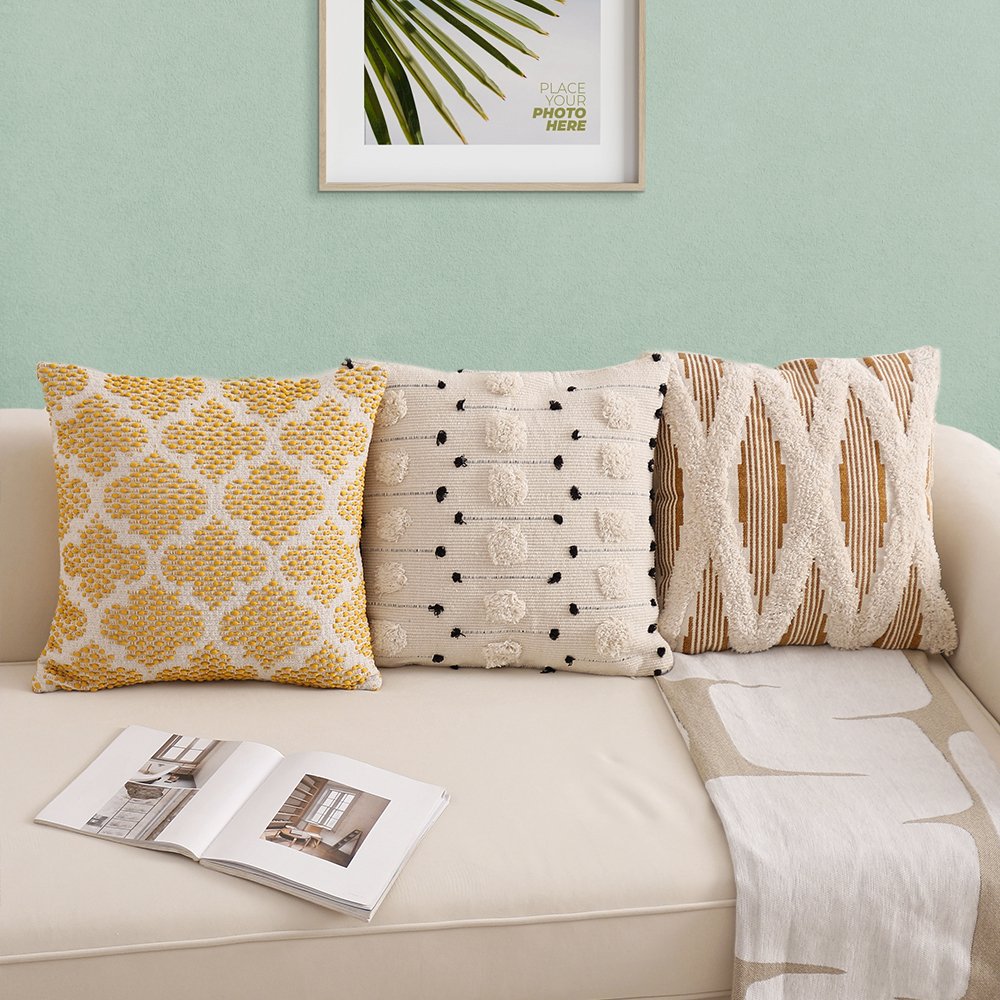 Wholesale Farmhouse Boho Style Cushion Case Home Decor Cotton Woven Pillow Case Tufted Cushion Cover