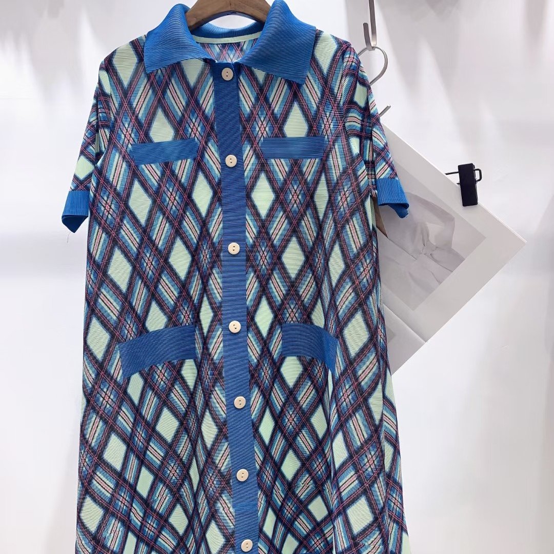 High quality plaid flip tie button cardigan dress