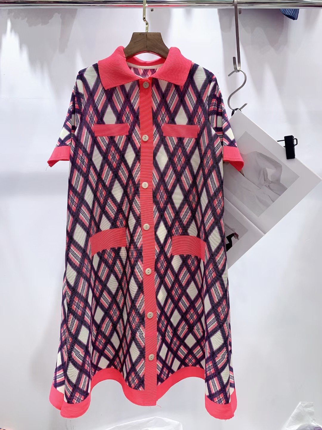High quality plaid flip tie button cardigan dress
