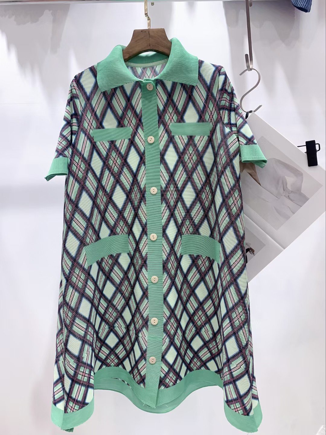 High quality plaid flip tie button cardigan dress