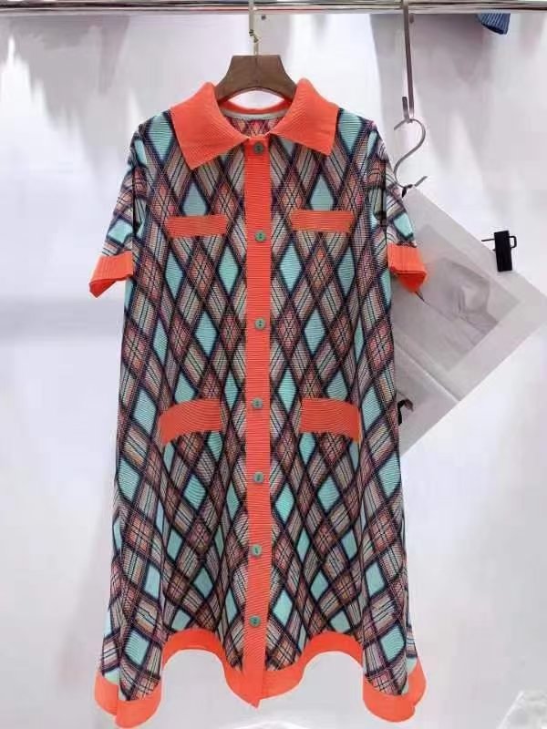High quality plaid flip tie button cardigan dress
