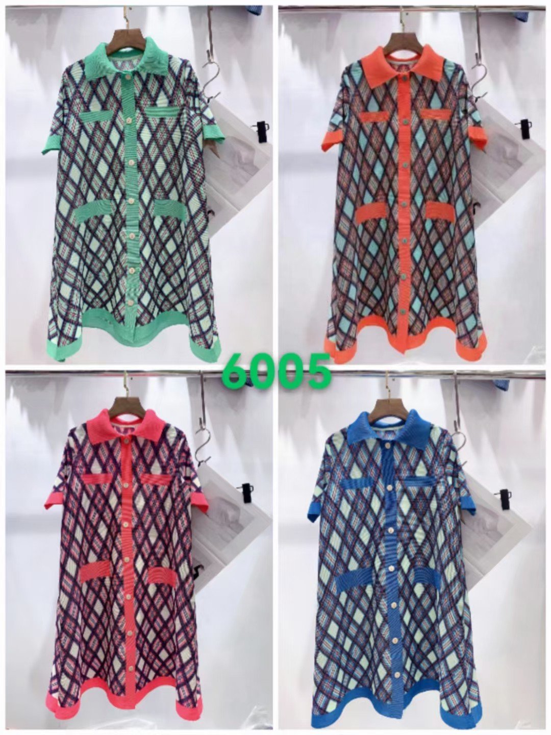 High quality plaid flip tie button cardigan dress