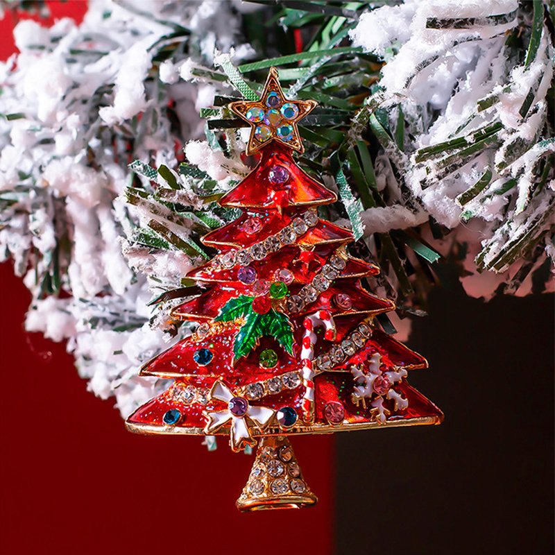 Manufacturer Luxury Metal Merry Christmas Gift Tree Snowflake Custom Enamel Rhinestone Diamond Clothes Lapel Pins Women Brooch