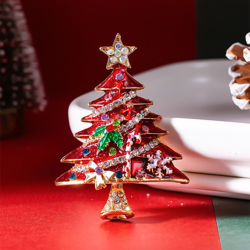 Manufacturer Luxury Metal Merry Christmas Gift Tree Snowflake Custom Enamel Rhinestone Diamond Clothes Lapel Pins Women Brooch