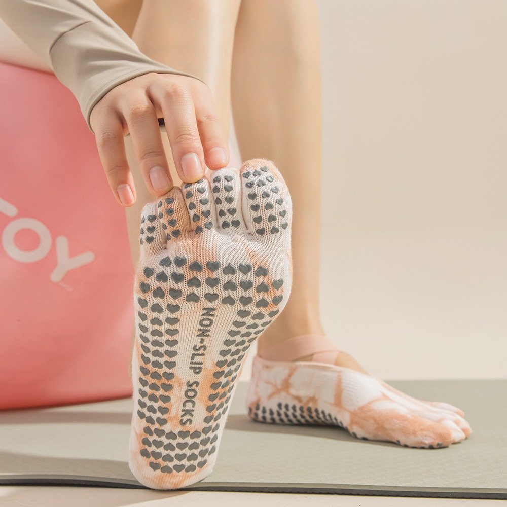 Women Cotton Yoga Socks Non-Slip Hemp Ankle Length Calcetines for Yoga Organic Pilates Grip Socks Tie Dye