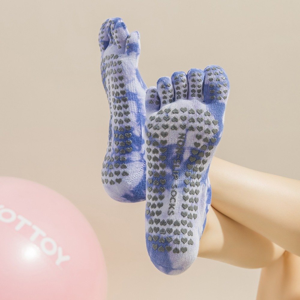 Women Cotton Yoga Socks Non-Slip Hemp Ankle Length Calcetines for Yoga Organic Pilates Grip Socks Tie Dye