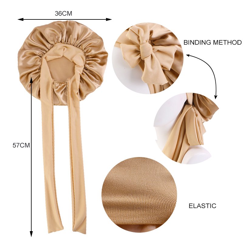 Best Selling High Quality Silk Bonnet With Long Elastic Tie Large Size Hair Care Sleeping Cap Home Use Satin Bonnet