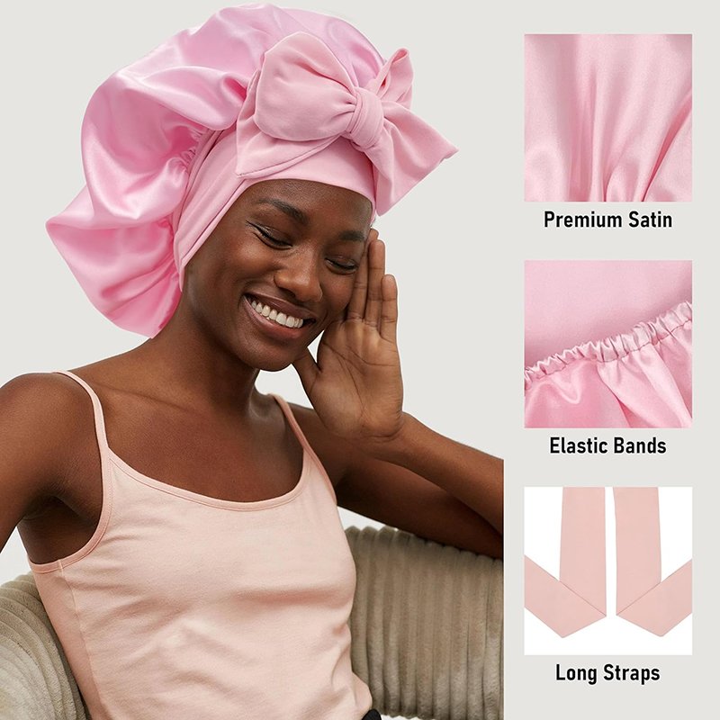 Best Selling High Quality Silk Bonnet With Long Elastic Tie Large Size Hair Care Sleeping Cap Home Use Satin Bonnet