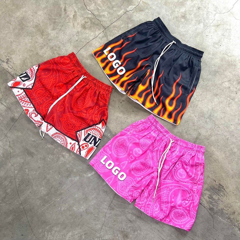 OEM Fashion Style Basketball Mesh Shorts Unisex Breathable 100% Polyester Heat-transfer Printed Blank Mesh Shorts