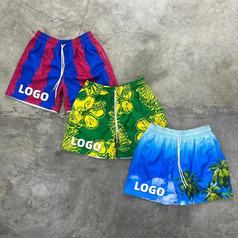 OEM Fashion Style Basketball Mesh Shorts Unisex Breathable 100% Polyester Heat-transfer Printed Blank Mesh Shorts