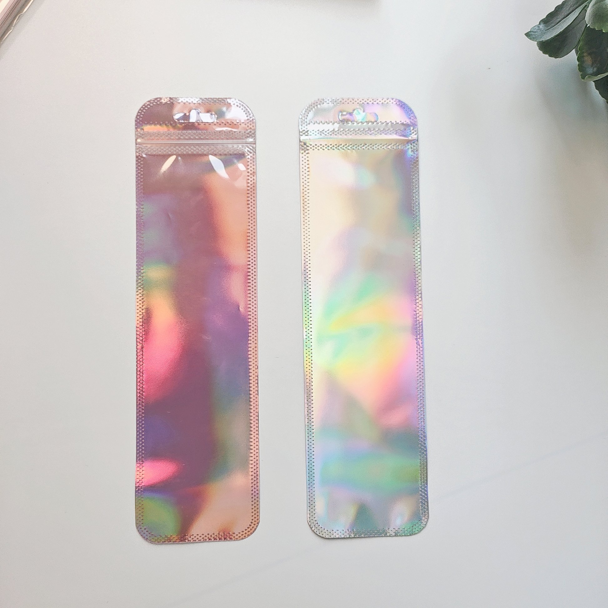 2024 Hot Sale Pink Laser Bright Reusable Ziplock Mylar Packaging Plastic Bags Hot Stamping Small Business Pens Secure Feature