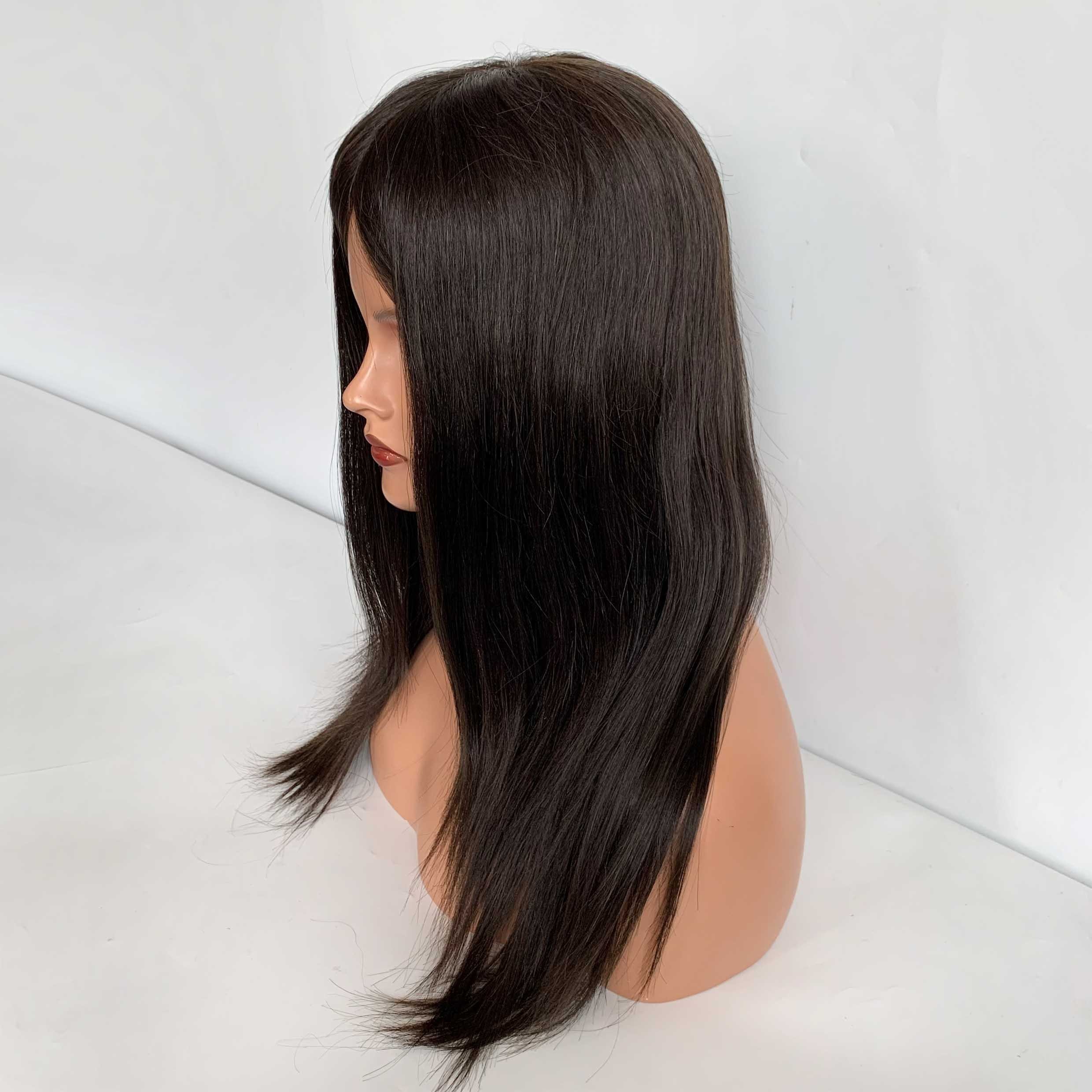 Fasimei New Design Natural Color Human Hair Euro Lace Mono Medical Wig Lace Wig For Cancer And Alopecia Patients Silk Top Wig