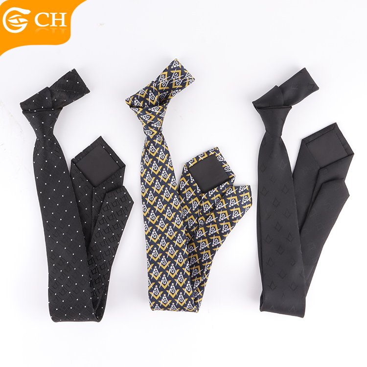OEM ODM Manufacturer Uniform Neckties Good Quality Jacquard Woven Black Men's Ties Customized Logo 100% Polyester Masonic Tie