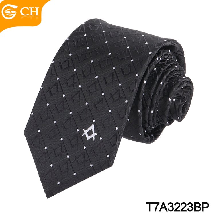 OEM ODM Manufacturer Uniform Neckties Good Quality Jacquard Woven Black Men's Ties Customized Logo 100% Polyester Masonic Tie