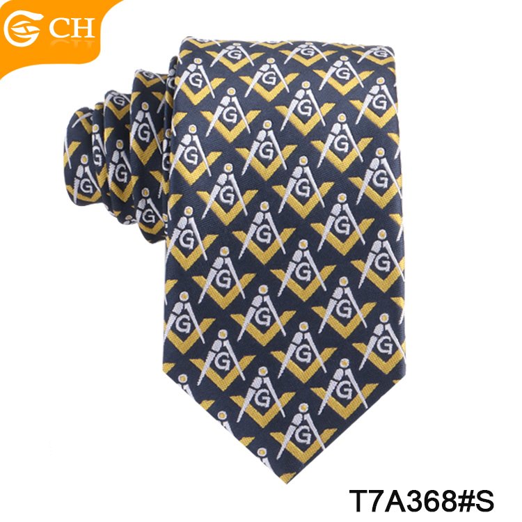 OEM ODM Manufacturer Uniform Neckties Good Quality Jacquard Woven Black Men's Ties Customized Logo 100% Polyester Masonic Tie