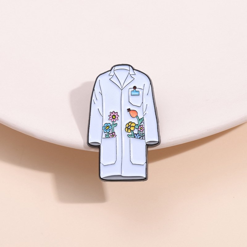 Wholesale In Stock Colorful Flower White Coat Brooch Lapel Pin Tie Tack For Doctor Nurse Gift Souvenir