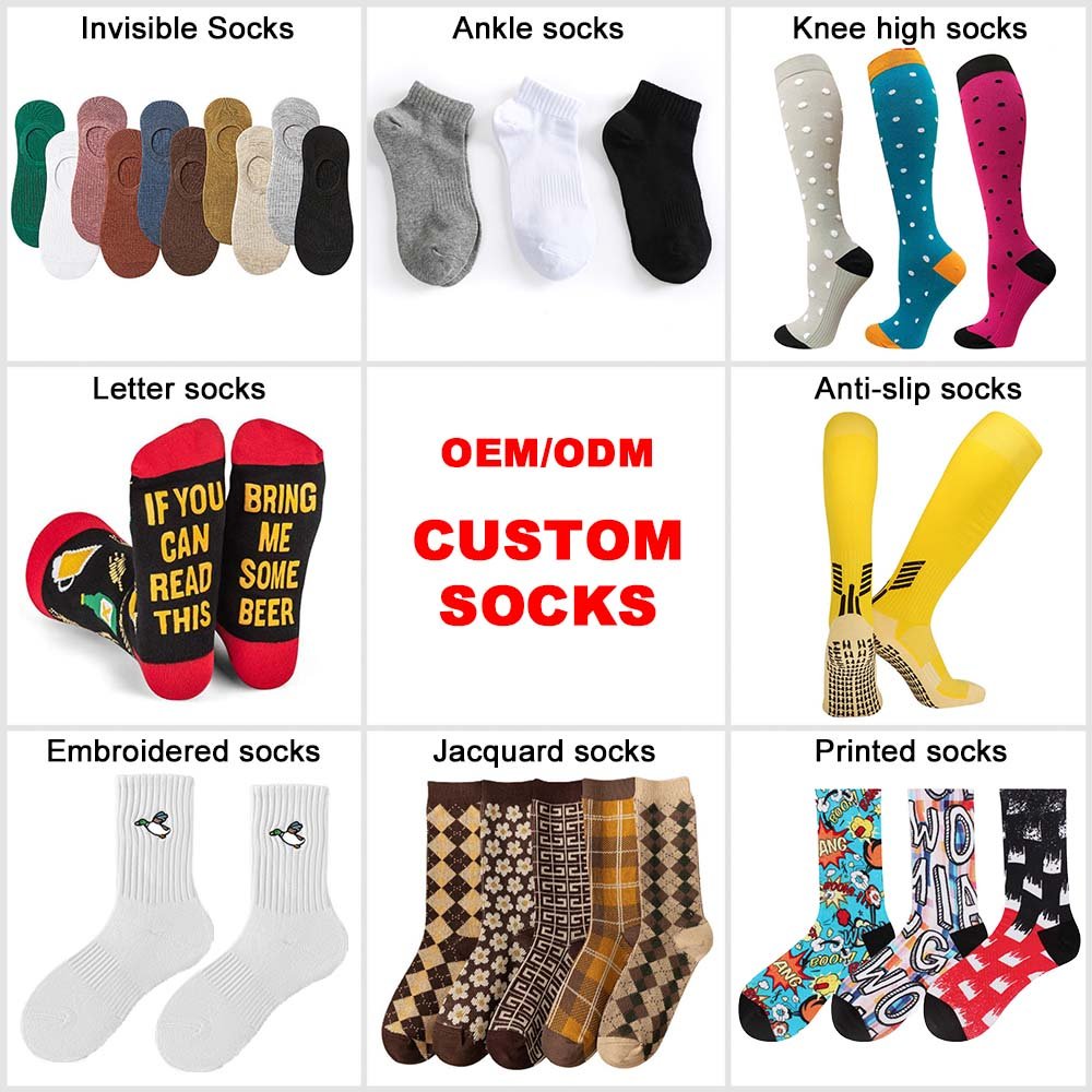 OEM Manufacture Low MOQ Cotton Socks Packaging Jacquard Embroidery Print Knitted Crew Ankle Sport Unisex Custom Socks Men