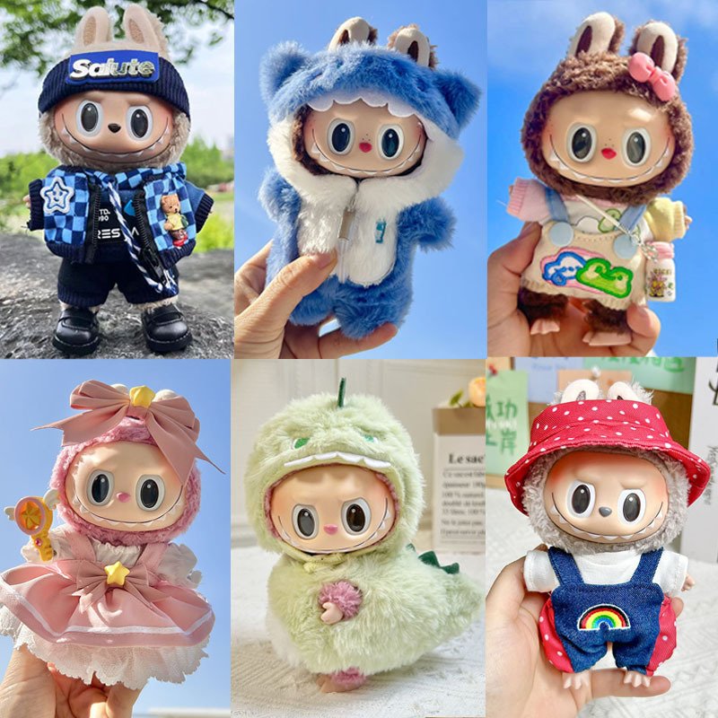 1458-u Cute Dress Outfit Clothes only 17cm pendant blind box macaron Labubu Time chill doll clothes