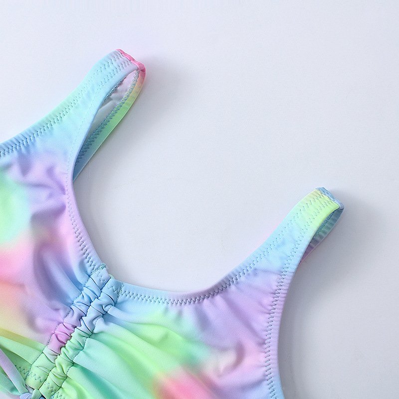 Girls' split swimsuit tie-dye colorful bikini sleeveless beachwear 2024 teen hot sexy bikini young girl swimwear suppliers
