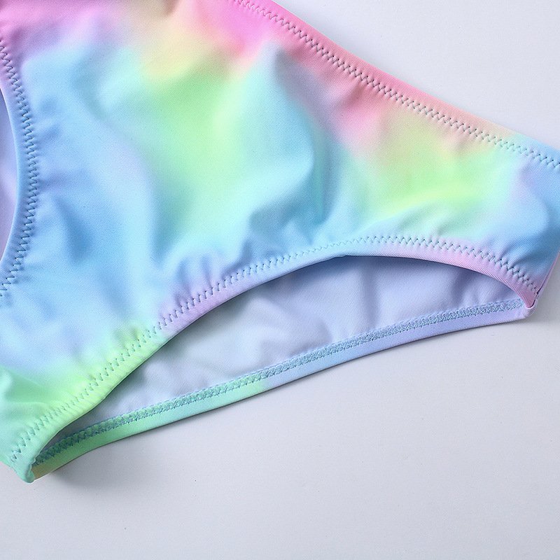 Girls' split swimsuit tie-dye colorful bikini sleeveless beachwear 2024 teen hot sexy bikini young girl swimwear suppliers