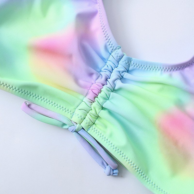 Girls' split swimsuit tie-dye colorful bikini sleeveless beachwear 2024 teen hot sexy bikini young girl swimwear suppliers