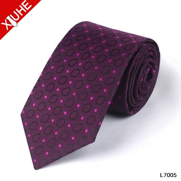 Wholesale Handmade Stripe Dot Design 100% Polyester 7CM Cheap Ready Neckties For Men