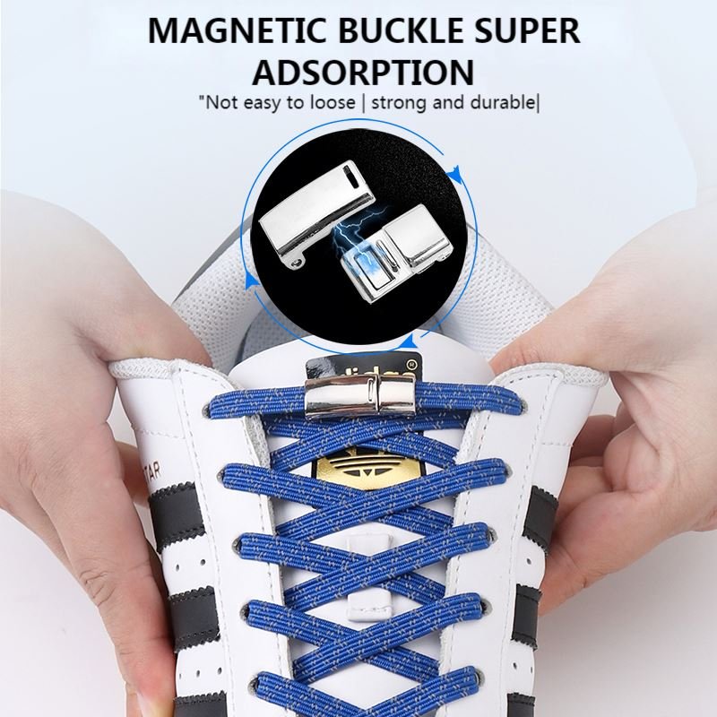 Elastic Reflective Flat Lazy Laces Colorful Quick Magnetic Locking No Tie Shoelaces Kids Adult Unisex Sneakers Laces