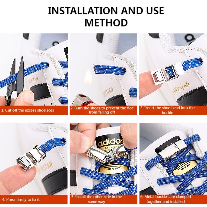 Elastic Reflective Flat Lazy Laces Colorful Quick Magnetic Locking No Tie Shoelaces Kids Adult Unisex Sneakers Laces