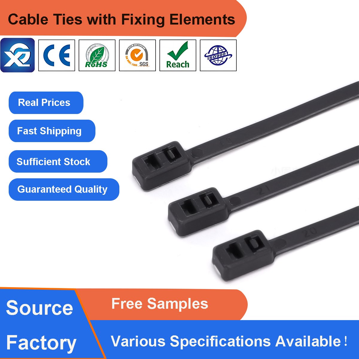 4.8*370mm High Quality Self-locking Plastic Nylon Zip Tie X37 Double Head Cable Ties