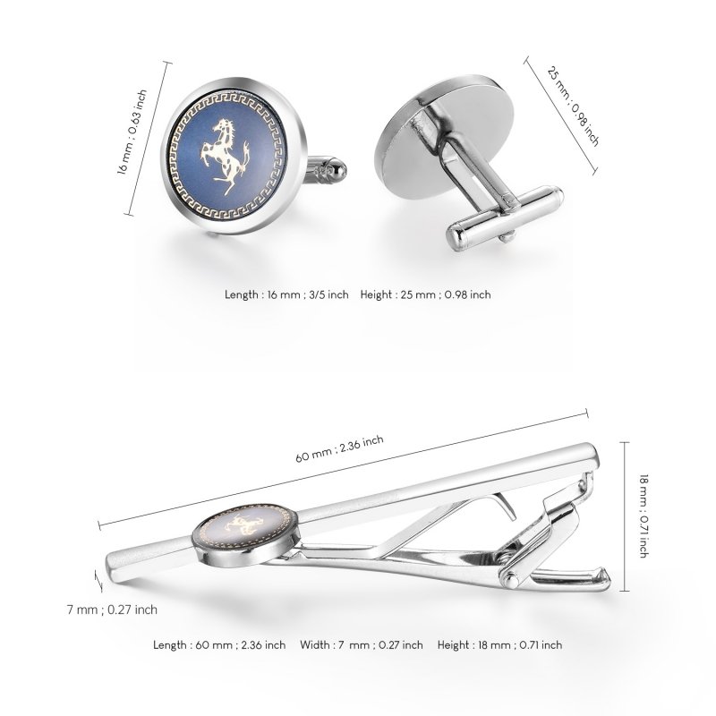Horse Pattern Cufflinks and Tie Clip Sets Blue Background Cuff Links Men's Decorative Business Style Elegant Men's Accessories