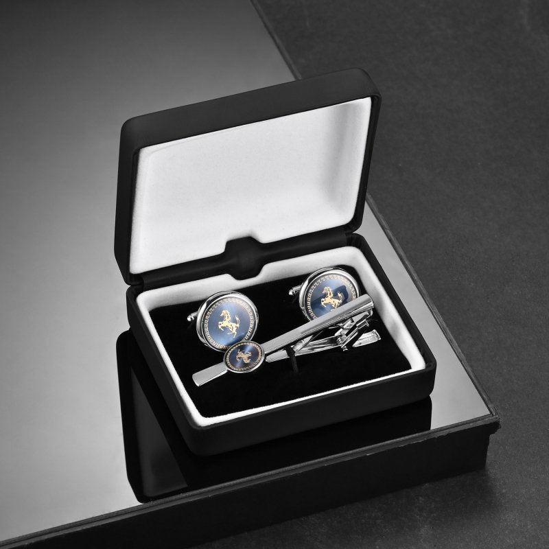 Horse Pattern Cufflinks and Tie Clip Sets Blue Background Cuff Links Men's Decorative Business Style Elegant Men's Accessories