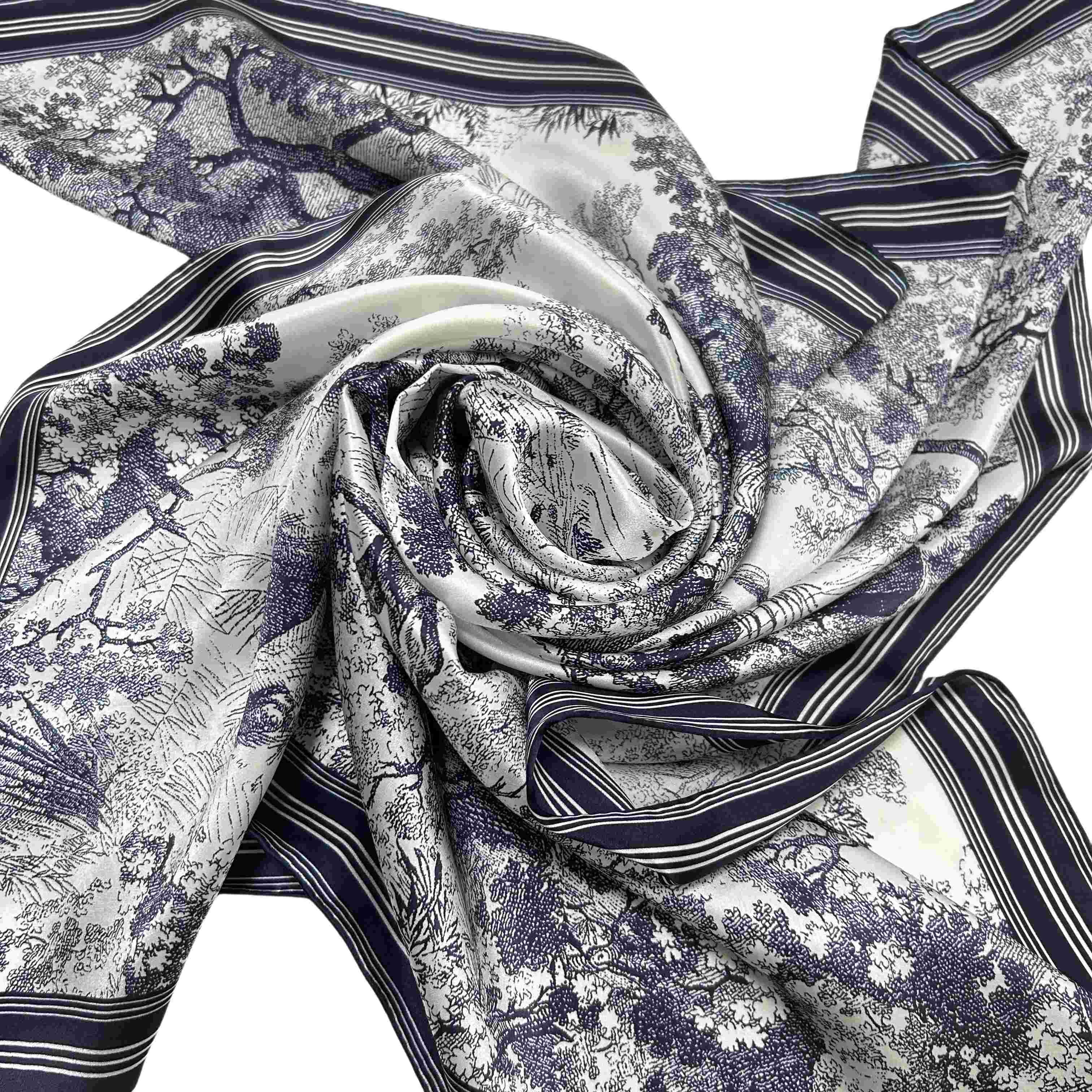 Designer 100% silk Scarf Custom Print silk Satin Twill Square Scarf For Woman Digital Print Mulberry silk Scarves