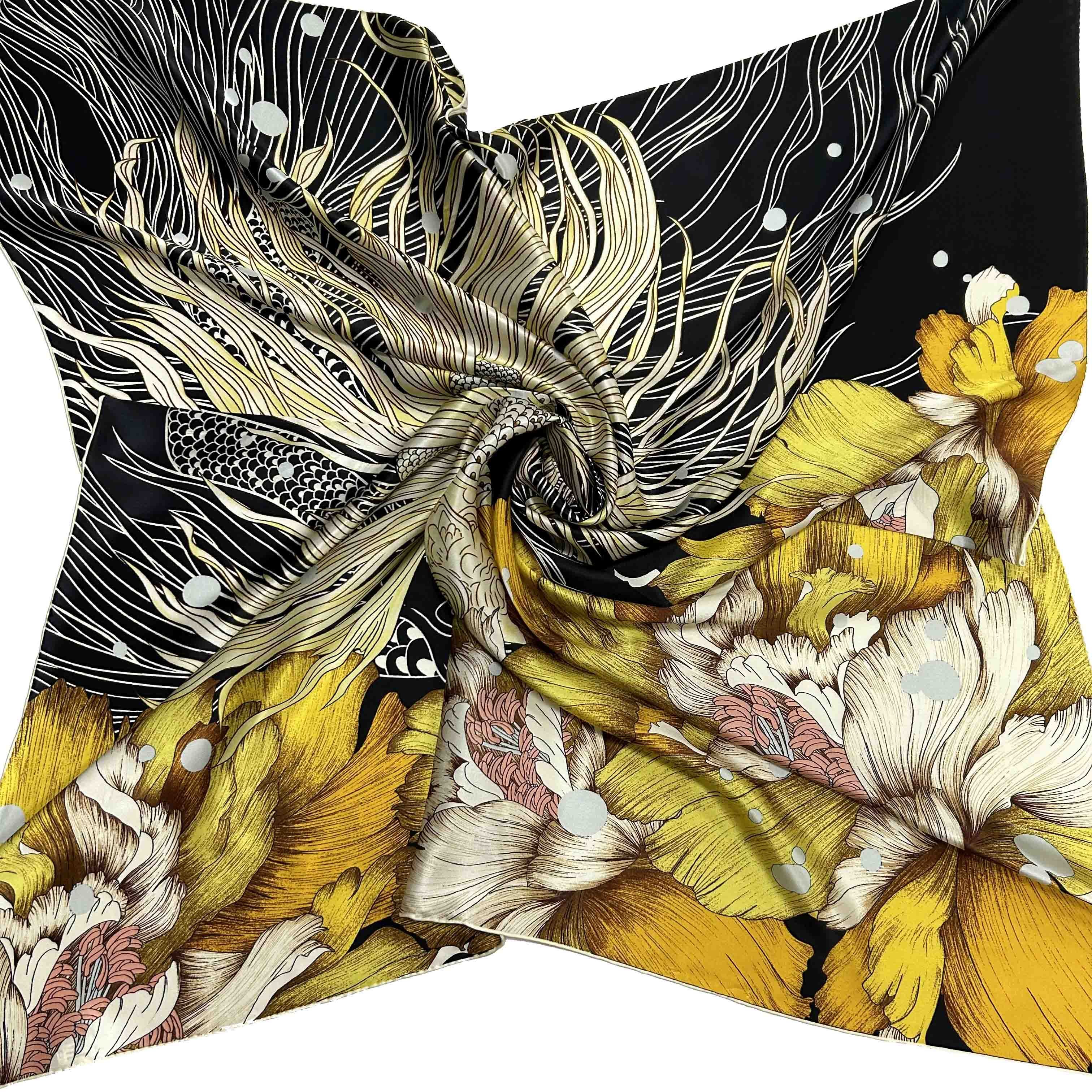 Designer 100% silk Scarf Custom Print silk Satin Twill Square Scarf For Woman Digital Print Mulberry silk Scarves
