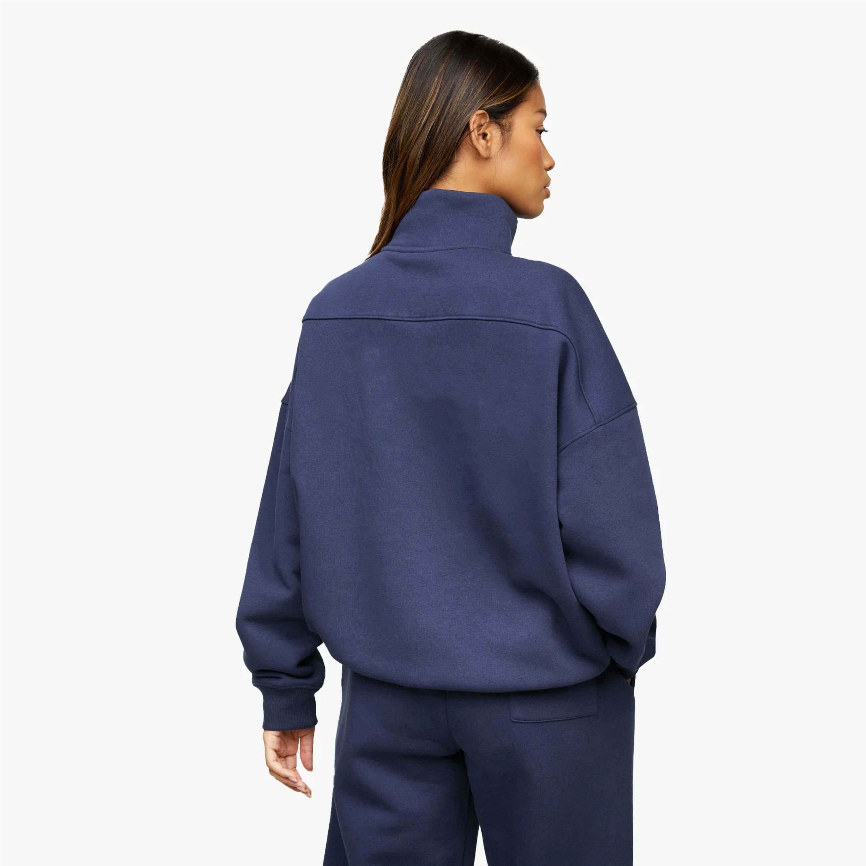 65% Cotton 35% Polyester Navy Blue Athletics Club 1/4 Zip Funnel Women's Cropped Tracksuit Breathable