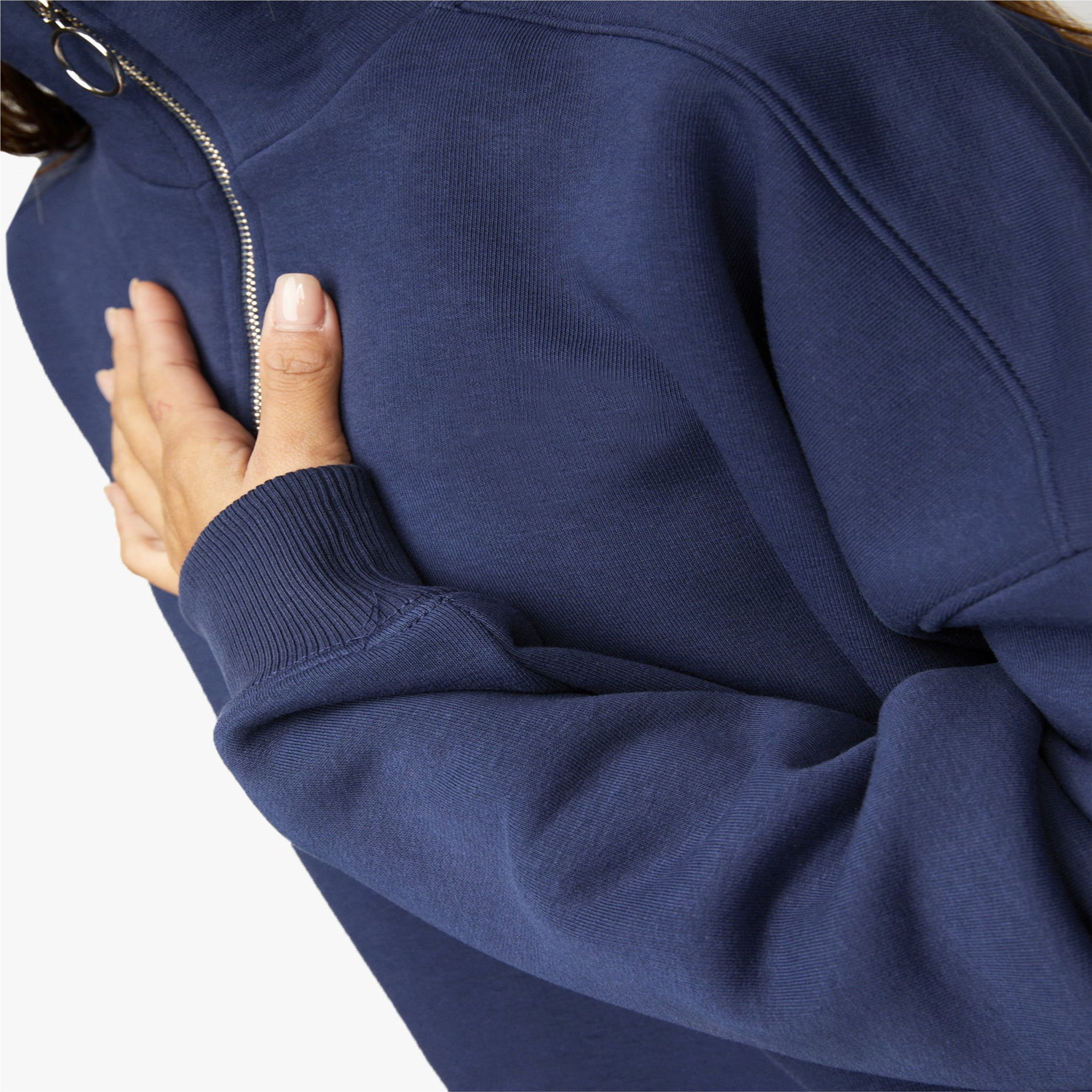 65% Cotton 35% Polyester Navy Blue Athletics Club 1/4 Zip Funnel Women's Cropped Tracksuit Breathable