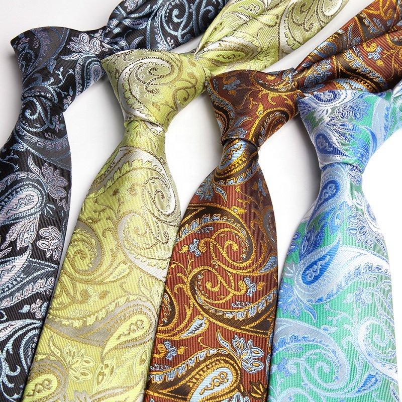 8cm New arrival mens luxury business paisley necktie brown fashion microfiber ascot tie for men
