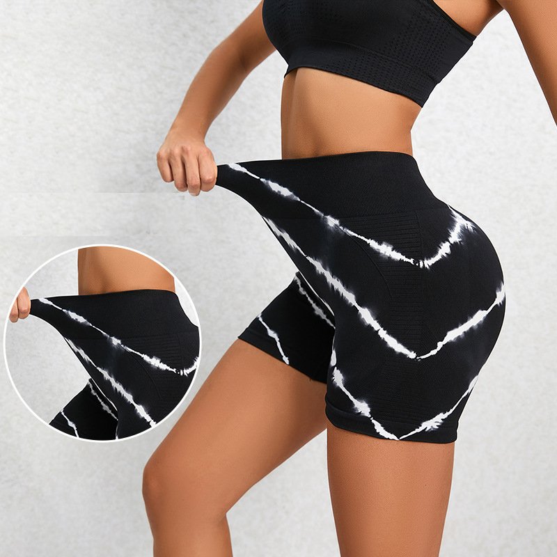 2023 new arrival Tie dye high waisted tight yoga short women peach lifting buttocks yoga running seamless gym yoga shorts