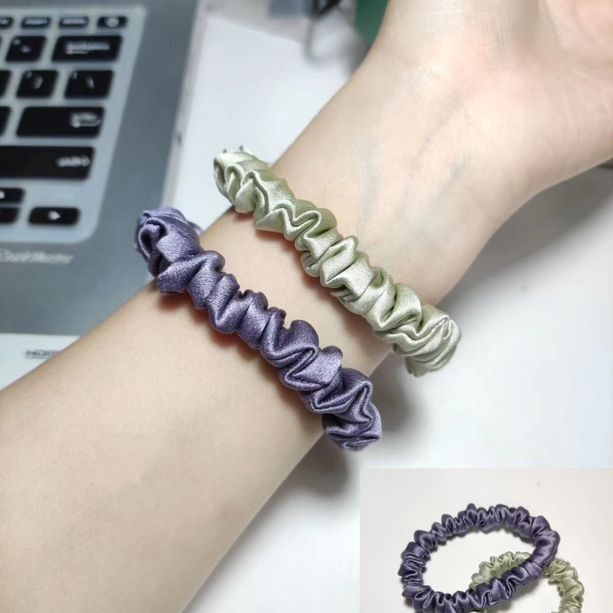 Custom Logo Label 19 Momme Luxury Silk Hair Tie 100% Pure Mulberry Skinny Size Elastic Hair Bands for Ladies