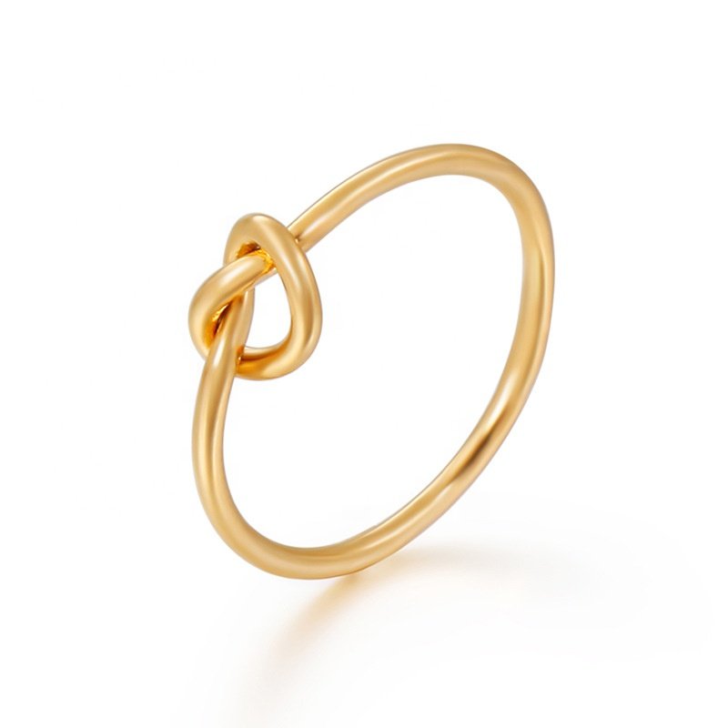 MICCI Wholesale Custom Minimalist Jewelry 18K Gold Plated Stainless Steel Women's Love Lucky Heart Tie Knot Ring