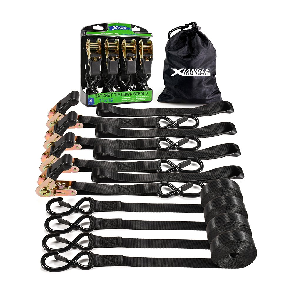 Heavy Duty 4pk 1 Inch Cargo Lashing Belt Ratchet Buckles Tie Down Lashing Straps with Safety Lock S Hooks