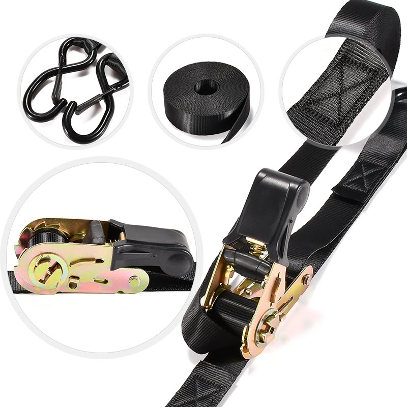 Heavy Duty 4pk 1 Inch Cargo Lashing Belt Ratchet Buckles Tie Down Lashing Straps with Safety Lock S Hooks