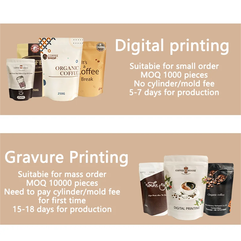 Kwinpack 500pcs 1000pcs Low MOQ 12 Doypack Ounce 16Oz 250 Gram Bulk Stand Up Coffee Bag With Degassing Valve Bas packaging