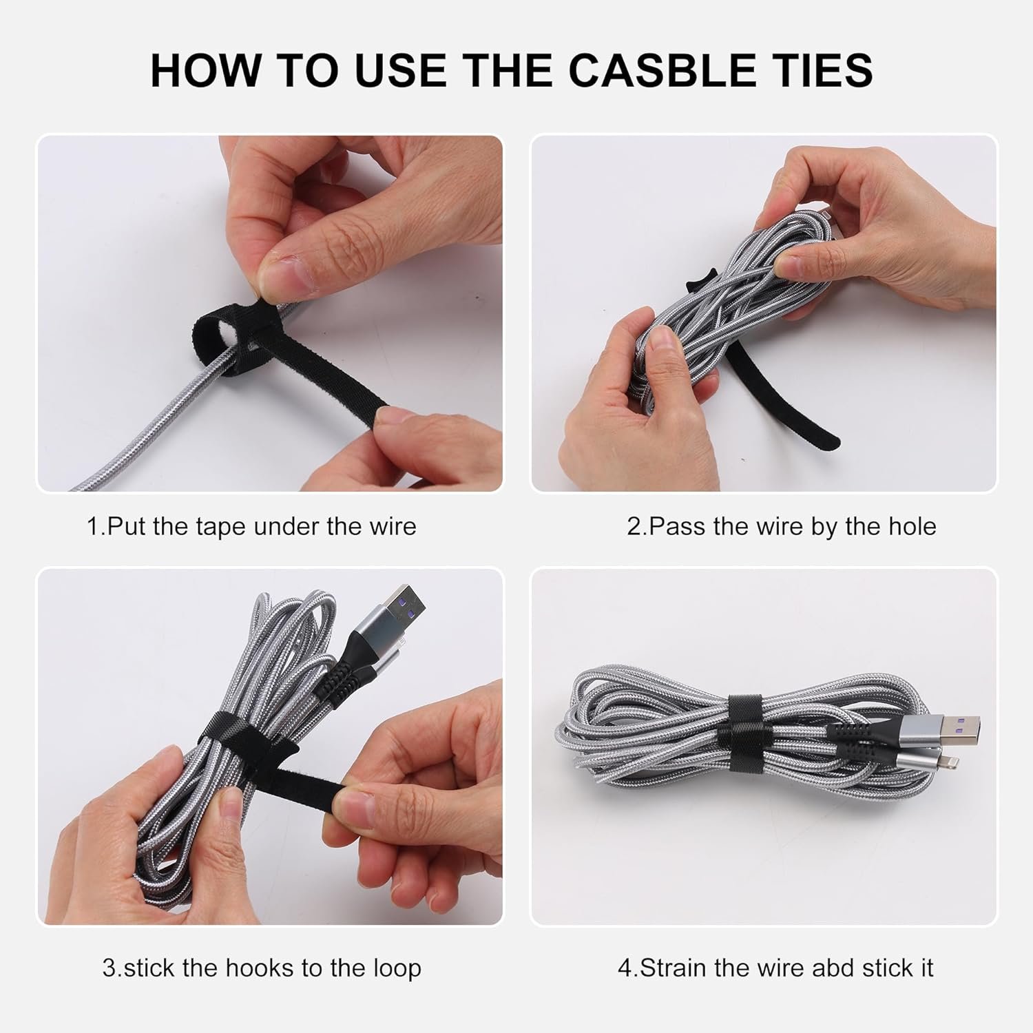 Adjustable 12mm Self-Adhesive Polyester Cable Ties Hook and Loop Fastener for Cord Management