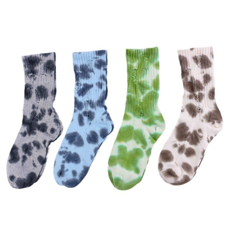 Custom Men's Cotton Crew Socks Embroidered Logo Tie-Dye Street Sport Style Football Knitted Wholesale Tie Dye Socks