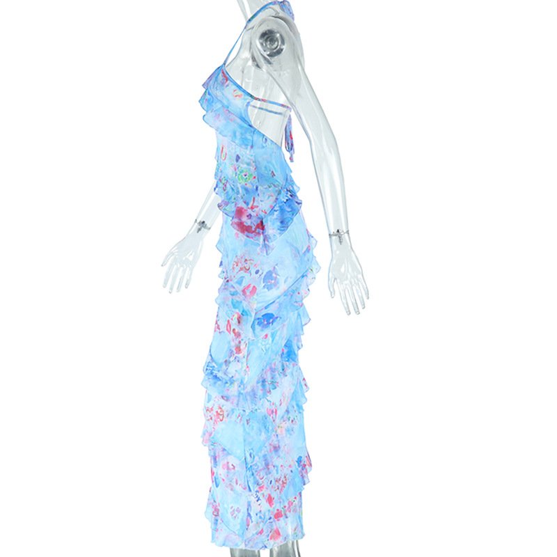 Sexy tie-dyed Print buttock short Women Club Spaghetti Bandage tube top Backless dresses
