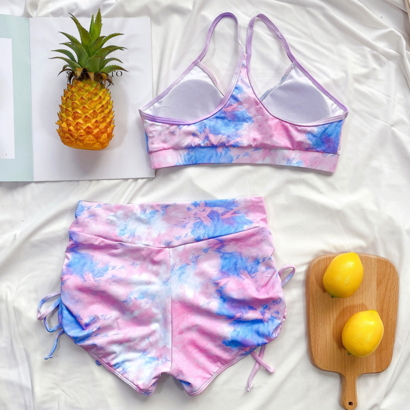 New Design Push Up Swimsuit Swimwear Beach Wear Women's 2 Piece Suit Tie Dye High Waist Shorts Bikini Set