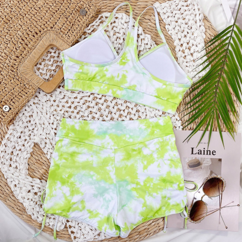 New Design Push Up Swimsuit Swimwear Beach Wear Women's 2 Piece Suit Tie Dye High Waist Shorts Bikini Set